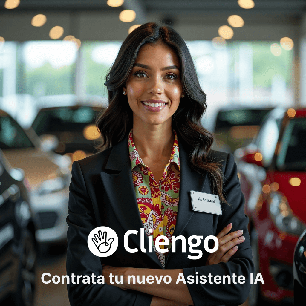 Una mujer de mediana edad, vestida formalmente, sonríe atenta frente a la cámara, proyectando profesionalismo y cercanía. Se encuentra en una agencia de autos, con varios vehículos detrás de ella.